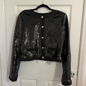 Black Sequin Cropped Blazer Jacket - Women Blazers & Suit Jackets